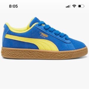 Puma Kids Sneakers in Blue Suede and Yellow Stripe